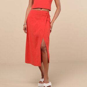 Lulus Aubin Red Column Wrap Midi Skirt - Size S